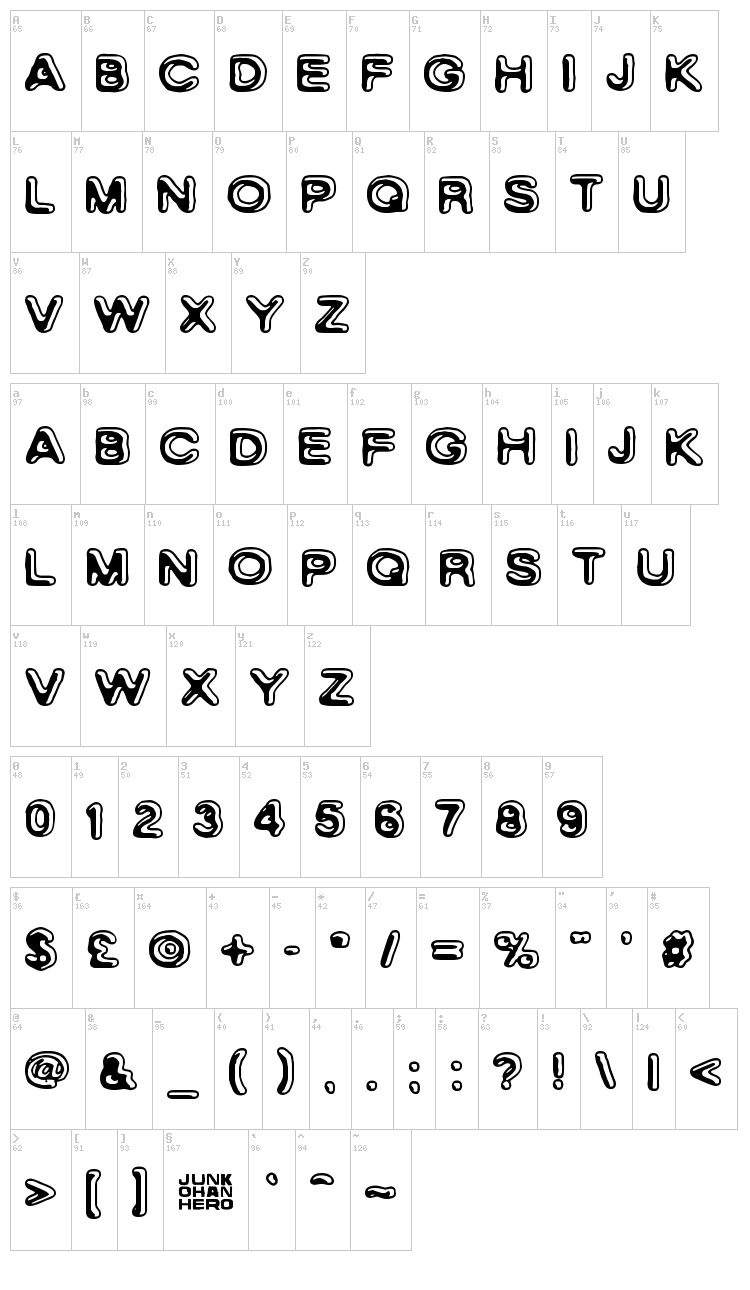 Skinny Zebra font map